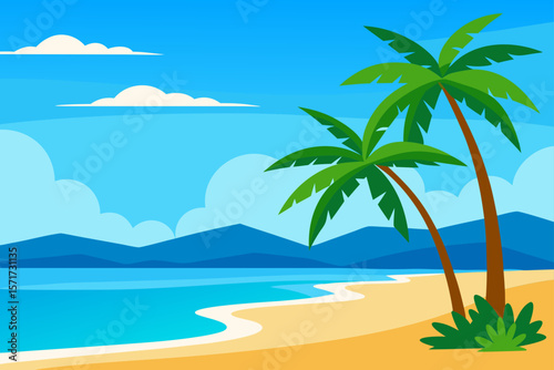 Tropical Summer Beach with Palm Trees and Turquoise Sea