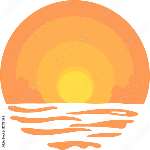 Vibrant sunset over horizon with gentle waves, tranquil beauty