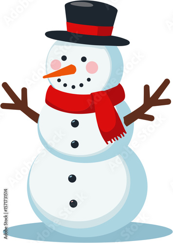 Cheerful snowman wearing a hat and scarf, winter festivities