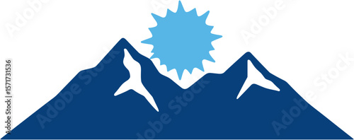 Blue sun rising over mountains on white background, hope and renewal