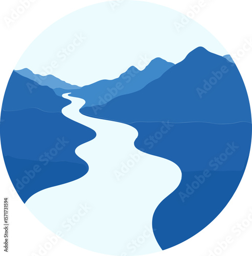 Calm river flowing through blue mountains, nature's serenity