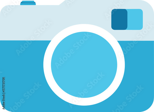 Blue camera icon for travel photography, creativity and inspiration