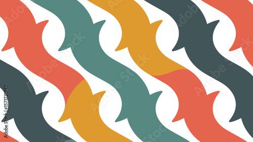 A colorful pattern of wavy lines with arrowheads on a light cream background