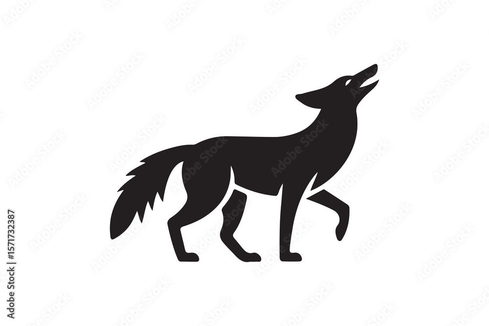 Silhouetted Coyote, Looking Upwards, Perfect for Wilderness Themes.A bold, stylized silhouette of a coyote, presented in profile view with its head tilted upwards. Silhouetted Coyote, Looking Upwards, Perfect for Wilderness Themes.A bold, stylized silhouette of a coyote, presented in profile view with its head tilted upwards.