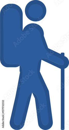 Hiking silhouette with backpack and poles, outdoor adventure