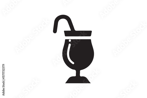 Simple black silhouette of a traditional South American mate drink.A stylized, solid black graphic depicts a mate cup with a straw.
