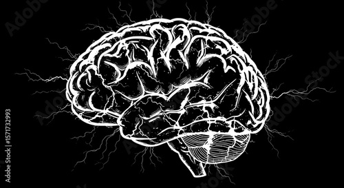 Monochrome Brain Contour Line Art Illustration for Medical Education
