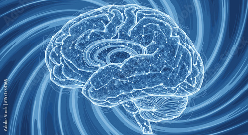 Futuristic Blue Neural Network Digital Brain Illustration for AI Presentations
