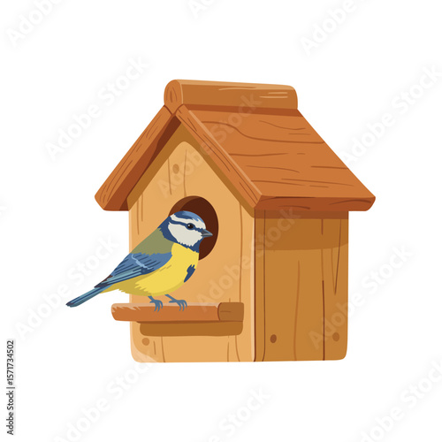 Cute Bird in a Wooden Birdhouse