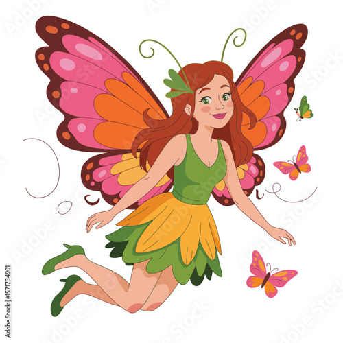 Smiling Fairy with Colorful Butterfly Wings