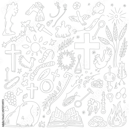 Collection of Christian Symbols in Outline Style