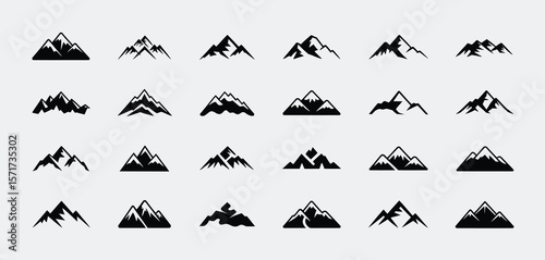 Collection of Black and White Mountain Icons