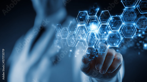 Health care medical science with icon digital technology world concept modern business. innovation, treatment, medicine. abstract about hi tech future blue background and medical research. vector.
