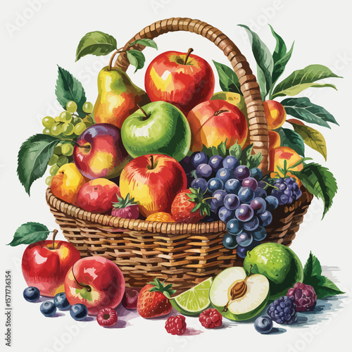 Colorful Basket of Fresh Fruits and Berries