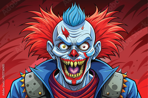 Creepy Clown with Spiked Shoulder Pads and Menacing Expression