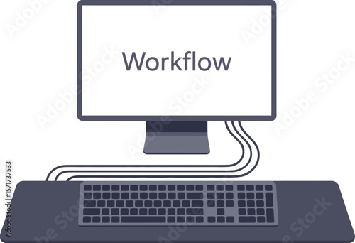 Illustration of a desktop computer displaying the word workflow on the screen
