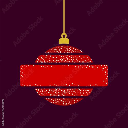 Hanging Christmas tree ball with frame. Colored silhouette. Front side view. Vector simple flat graphic illustration. Isolated object on purple red background. Isolate.