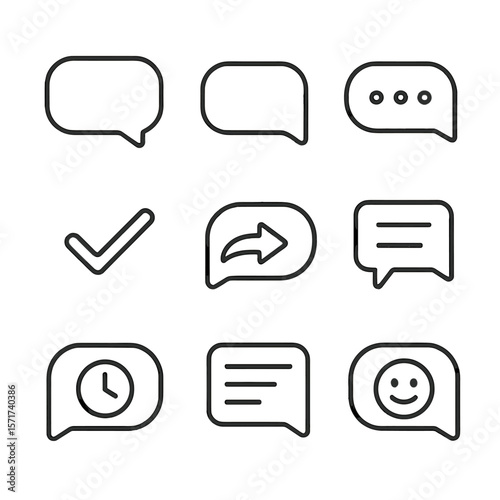 Chat Interface Icons. Outline style icons of Chat Interface Elements: incoming message bubble, outgoing reply, typing indicator,
