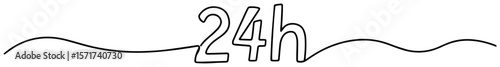 24h vector illustration in minimal one line drawing style