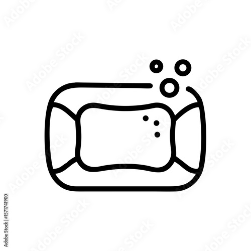 Soap bar icon in dish represents hygiene, cleanliness, and bathroom essentials. Suitable for healthcare, wellness apps, and hotel amenities.