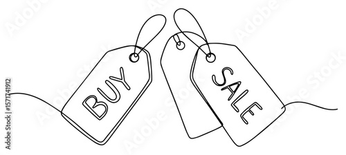 buy and sale price tags vector illustration in minimal hand drawn line style
