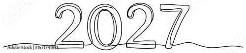 number 2027 in modern one line style vector illustration drawing
