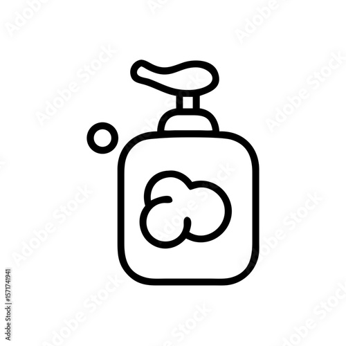 Minimalist black and white icon of a soap dispenser with foam. Great for hygiene apps, bathroom signage, healthcare infographics, or cleaning product design sets.