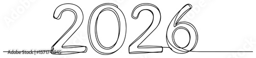 number 2026 in continuous line vector illustration for new year decoration