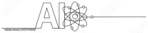 ai letters with atom symbol vector illustration in one line drawing