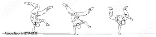 breakdancer set performing handstand vector illustration in one line drawing