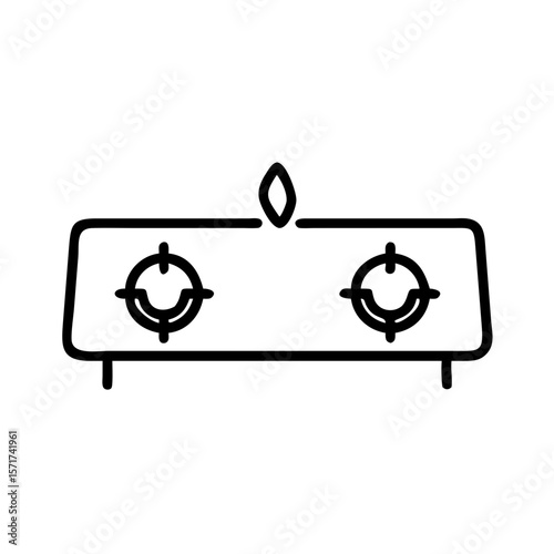 Minimalist icon of a gas stove with two burners. Ideal for kitchen apps, appliance stores, cooking blogs, or home utility dashboards.
