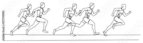 running athlete vector illustration in continuous line style motion sequence