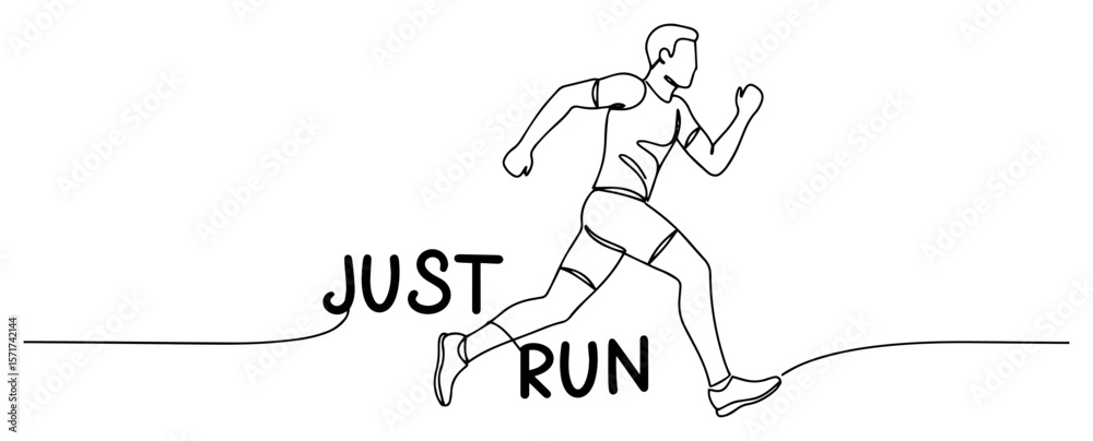 Fototapeta premium runner man just run text one line vector illustration for design and print