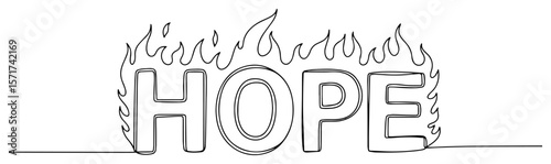 hope burning fire text one line vector illustration for graphic design