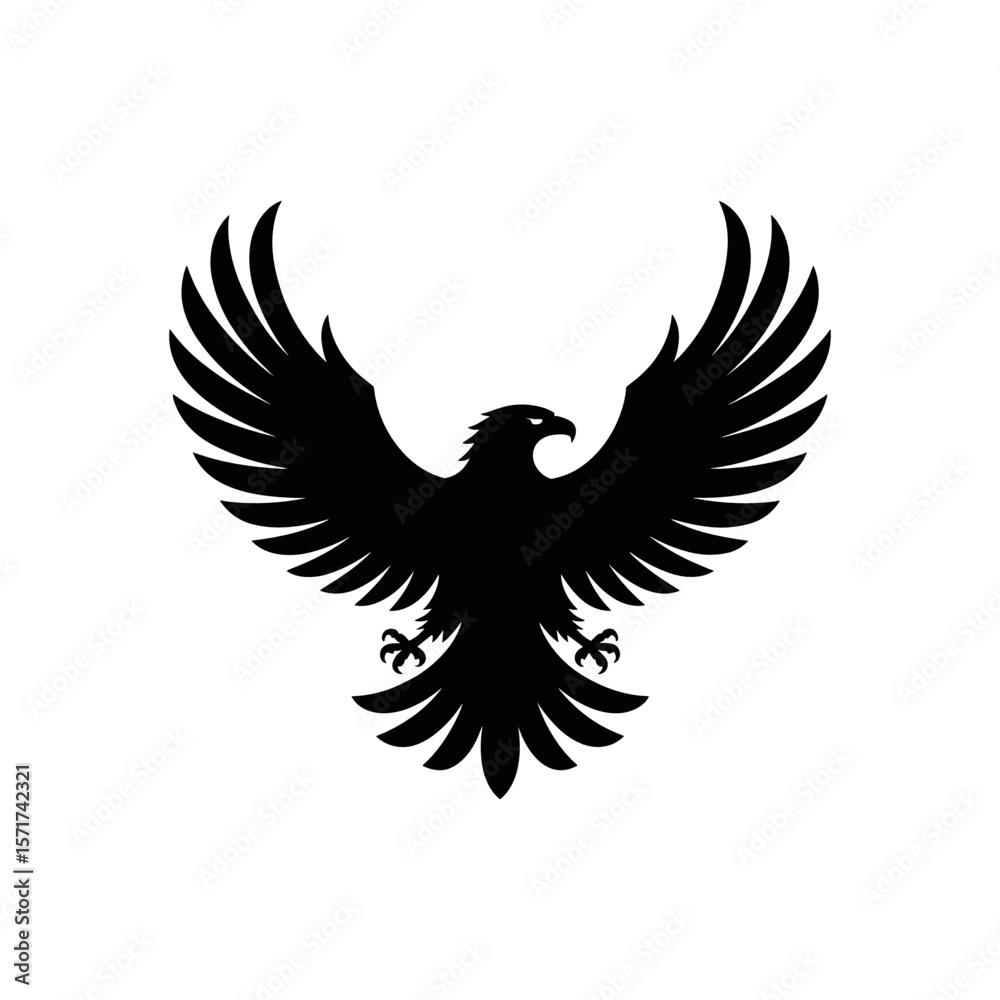 Fototapeta premium Soaring Silhouette: An artistic silhouette of an eagle, wings spread in graceful flight, against an empty backdrop, epitomizing power and freedom.