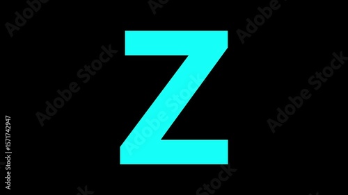 Glowing letter Z , glowing neon font, Z alphabet symbol . Seamless looping alphabet animation on black background.