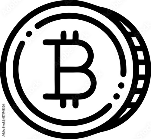 A single isolated black stroke line icon of the Bitcoin symbol inside a coin, representing cryptocurrency, outlined modern style, white background.
