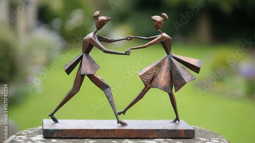 Boy and Girl Dancer Rusted Metal Garden Sculpture,  Loss of Child Gift for Child Grave Decoration, 16:9