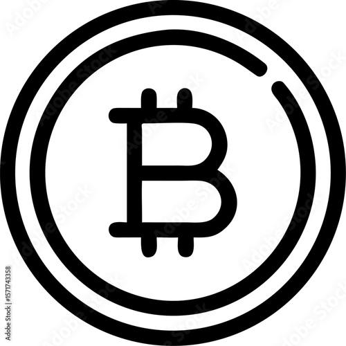 A single isolated black stroke line icon of the Bitcoin symbol inside a coin, representing cryptocurrency, outlined modern style, white background.