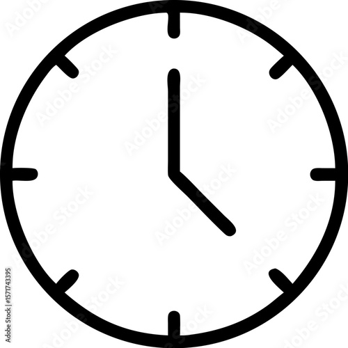 A single isolated black stroke line icon of a simple round clock with minute and hour hands, minimal monoline style, white background.
