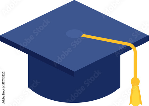 A single isolated stroke line icon of a dark blue graduation cap with golden tassel, modern colored vector, white background.