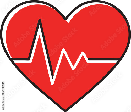 A single isolated stroke line icon of a red heart with a white heartbeat wave, colored outline, white background.
