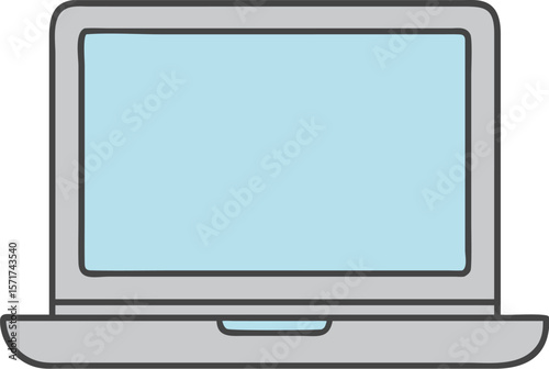 A single isolated stroke line icon of a laptop with a grey body and light blue screen, minimal realistic line art style, white background.
