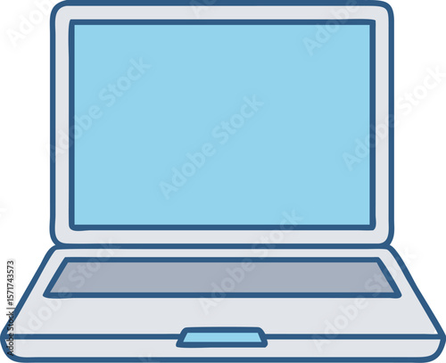 A single isolated stroke line icon of a laptop with a grey body and light blue screen, minimal realistic line art style, white background.
