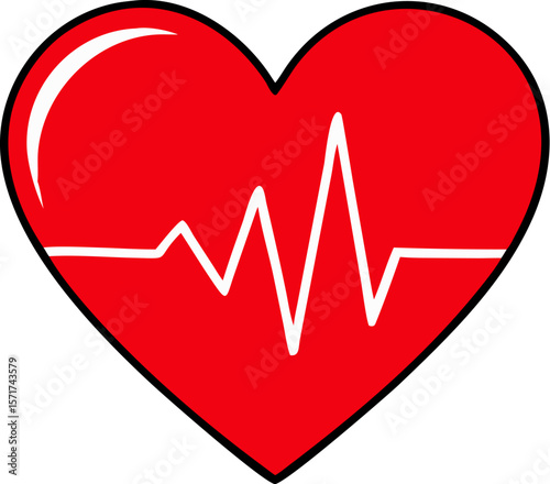 A single isolated stroke line icon of a red heart with a white heartbeat wave, colored outline, white background.
