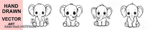 Adorable Baby Elephant Sitting in Cute Pose Hand Drawn Vector Illustration for Kids Nursery Art Baby Animal Wildlife Cartoon Clipart