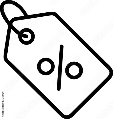 A single isolated black stroke line icon of a price tag with percentage symbol, representing discount or sale, clean vector icon, white background.