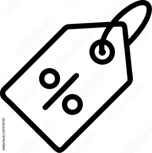 A single isolated black stroke line icon of a price tag with percentage symbol, representing discount or sale, clean vector icon, white background.