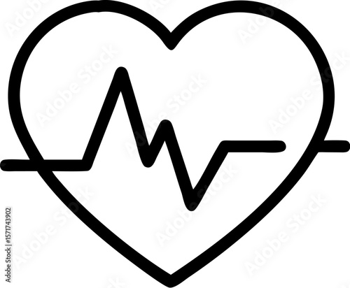 A single isolated black stroke line icon of a heart with a heartbeat line, symbolizing health or heart rate monitor, monoline style, white background
