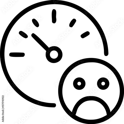 A single isolated stroke line icon of a face dial with emotional expressions from happy to sad, representing mood tracking, monoline style, white background.
